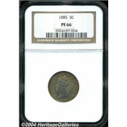 1885 5C PR66 NGC. Blanketed in medium golden