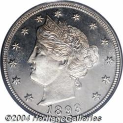 1893 5C PR67 Cameo PCGS. An outstanding deeply