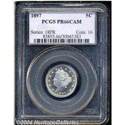1897 5C PR66 Cameo PCGS. Deeply reflective