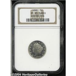 1898 5C PR65 Cameo NGC. A light blue and honey