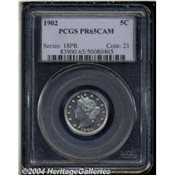 1902 5C PR65 Cameo PCGS. A Liberty Nickel with