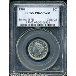 1904 5C PR65 Cameo PCGS. A light bluish film