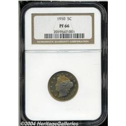 1910 5C PR66 NGC. Splashes of copper-gold and