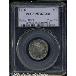 1910 5C PR66 Cameo PCGS. Light blue-rose
