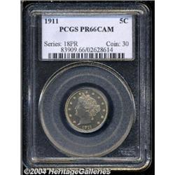 1911 5C PR66 Cameo PCGS. Superbly-struck,