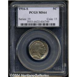 1916-S 5C MS64 PCGS. Luminous golden-brown,