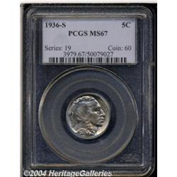 1936-S 5C MS67 PCGS. An exquisitely preserved