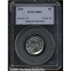1937 5C MS67 PCGS. Exquisitely struck with