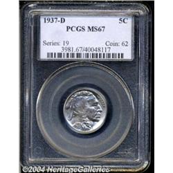 1937-D 5C MS67 PCGS. Light blue-pink color