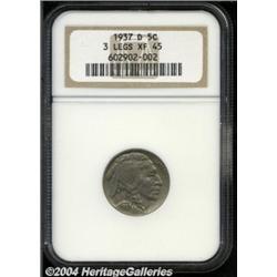 1937-D 5C Three-Legged XF45 NGC. A glossy,