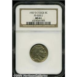 1937-D 5C Three-Legged MS61 NGC. FS-020.2.