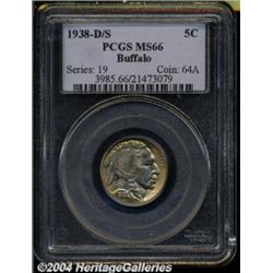 1938-D/S 5C MS66 PCGS. OMM-2. Golden-brown,