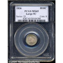 1836 H10C Large 5C MS65 PCGS. V-4, LM-3, R-1.
