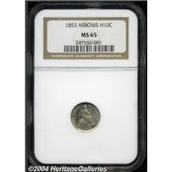 1853 H10C Arrows MS65 NGC. Well detailed with