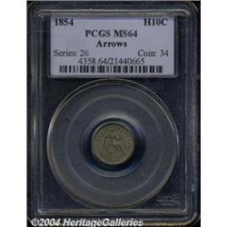 1854 H10C Arrows MS64 PCGS. A moderate coating