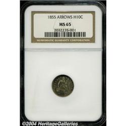 1855 H10C Arrows MS65 NGC. Vividly toned in