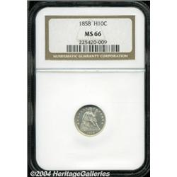 1858 H10C MS66 NGC. A brilliant, sharply