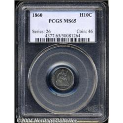 1860 H10C MS65 PCGS. Aqua-marine and rose