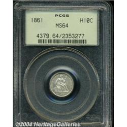1861 H10C MS64 PCGS. Bright, satiny silver
