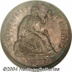 1867 H10C MS66 NGC. Moderately toned in violet