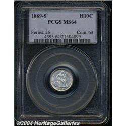 1869-S H10C MS64 PCGS. This Liberty Seated