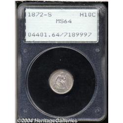 1872-S H10C Mintmark Above Bow MS64 PCGS. A