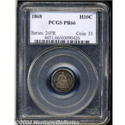 1868 H10C PR66 PCGS. Multi-colored toning over