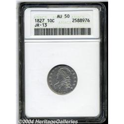1827 10C AU50 ANACS. JR-13, R.3. Apricot and