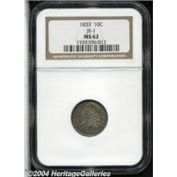 1833 10C MS62 NGC. JR-1, R.3. An intermediate