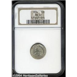 1834 10C Small 4 MS61 NGC. JR-6, R.2. A broken