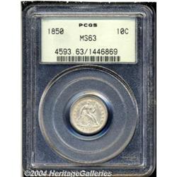 1850 10C MS63 PCGS. A light, silver-gray