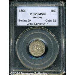 1854 10C Arrows MS64 PCGS. Well struck with