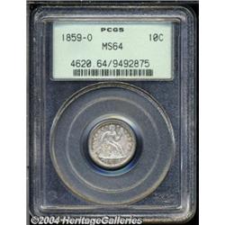 1859-O 10C MS64 PCGS. Bright, lustrous