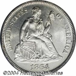 1864 10C MS65 PCGS. Only 11,000 pieces were