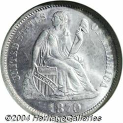 1870-S 10C MS65 NGC. A very scarce issue with