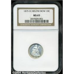 1875-CC 10C Mintmark Below Bow MS65 NGC. The