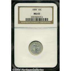 1884 10C MS65 NGC. Ice-white surfaces glisten