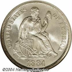 1884 10C MS68 S NGC. A fully brilliant and