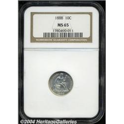 1888 10C MS65 NGC. Both sides display a