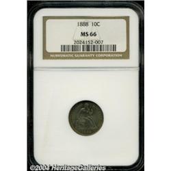 1888 10C MS66 NGC. Lovely sea-green, violet,