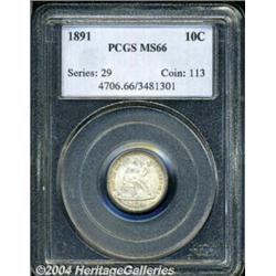 1891 10C MS66 PCGS. One of two outstanding