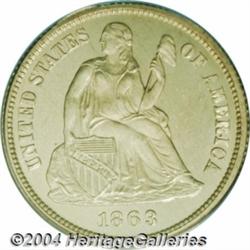 1863 10C PR66 Cameo PCGS. The deeply