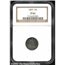 1865 10C PR62 NGC. Deeply toned, a few light