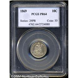1869 10C PR64 PCGS. Essentially untoned with