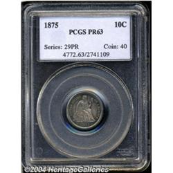 1875 10C PR63 PCGS. Iridescent sea-green and