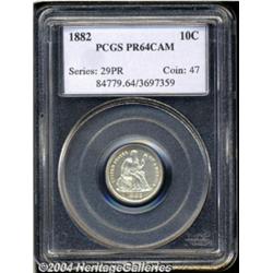 1882 10C PR64 Cameo PCGS. Deeply mirrored