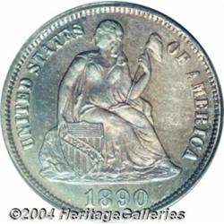 1890 10C PR66 PCGS. Magnificent aqua and