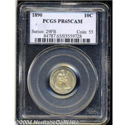 1890 10C PR65 Cameo PCGS. Pale golden-brown