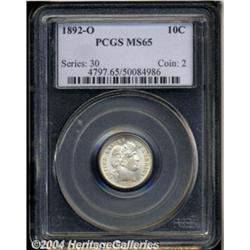 1892-O 10C MS65 PCGS. Essentially untoned and