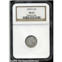 1893-O 10C MS64 NGC. Silver-gray patina graces